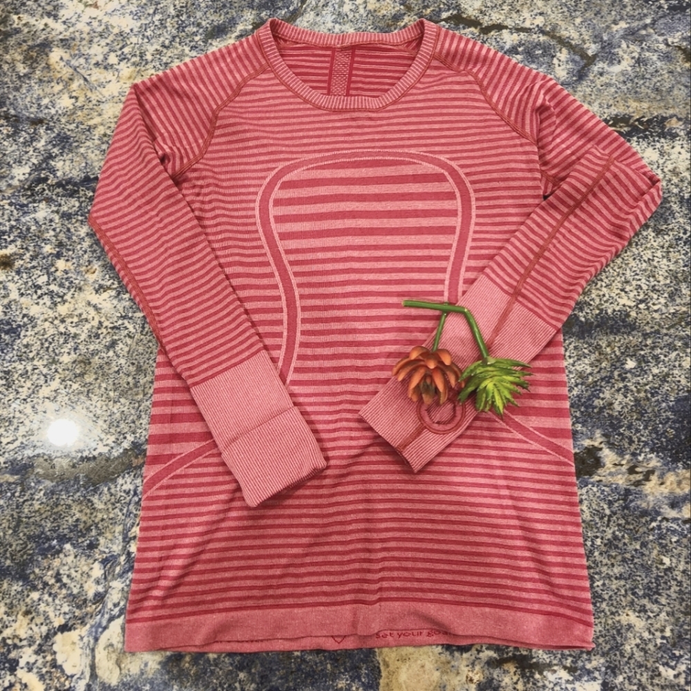 Lululemon size 10 pink striped soft sweater/shrt